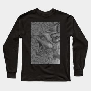 Black dog or wolf with flowers Long Sleeve T-Shirt